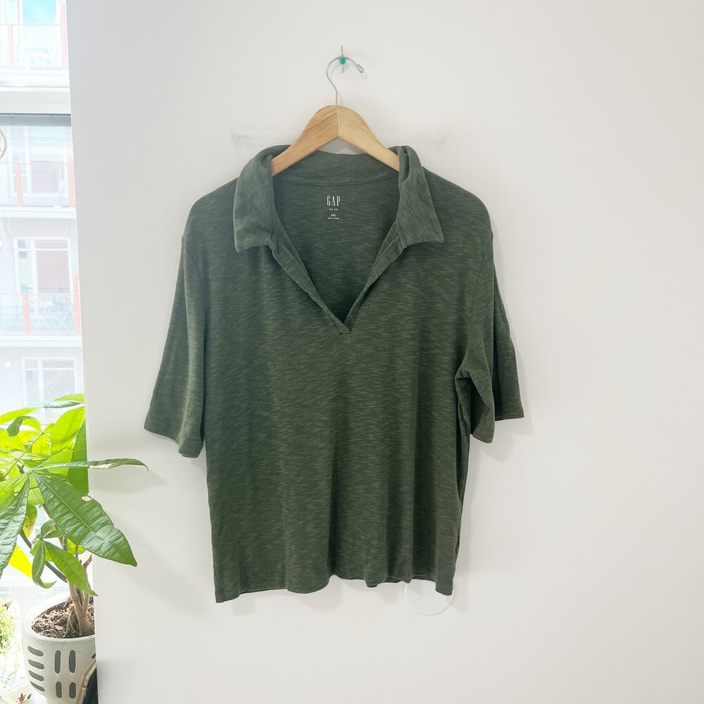 Gap Green Ribbed Short Sleeve Top Size XXL